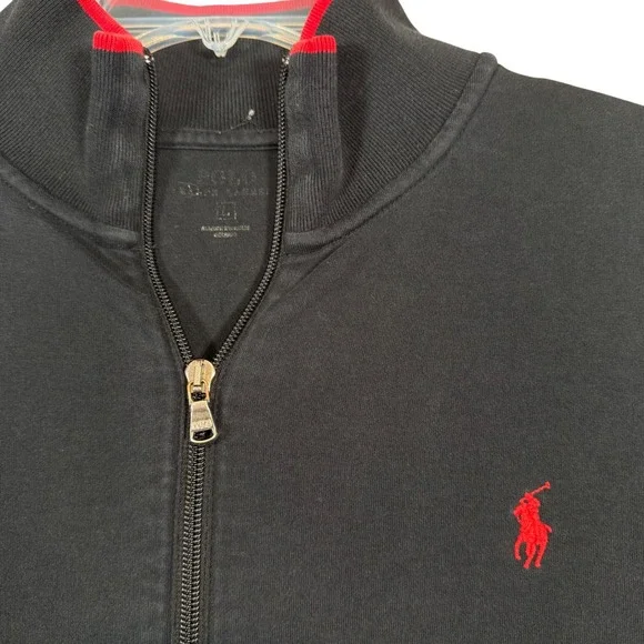 Polo Ralph Lauren Mens Full Zip Track Jacket Black White Red Accents Size Large - Picture 2 of 7